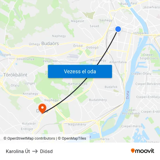 Karolina Út to Diósd map