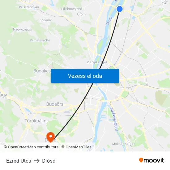 Ezred Utca to Diósd map
