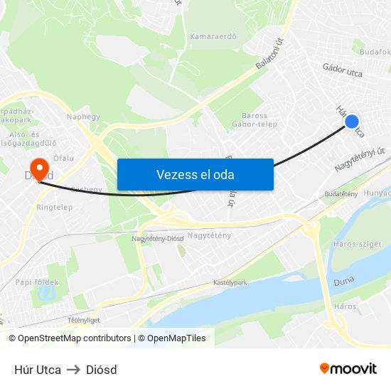 Húr Utca to Diósd map