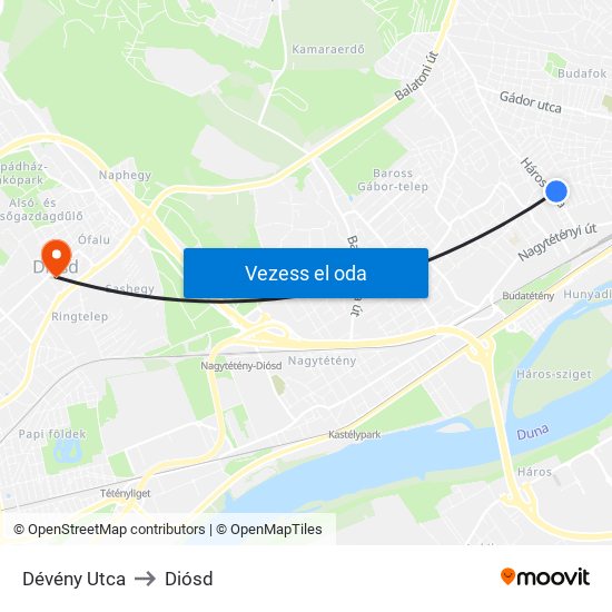 Dévény Utca to Diósd map