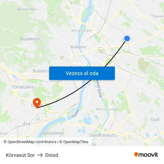 Körvasút Sor to Diósd map