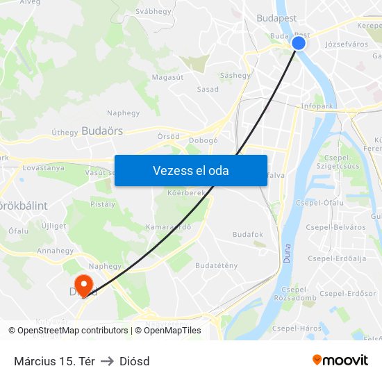 Március 15. Tér to Diósd map