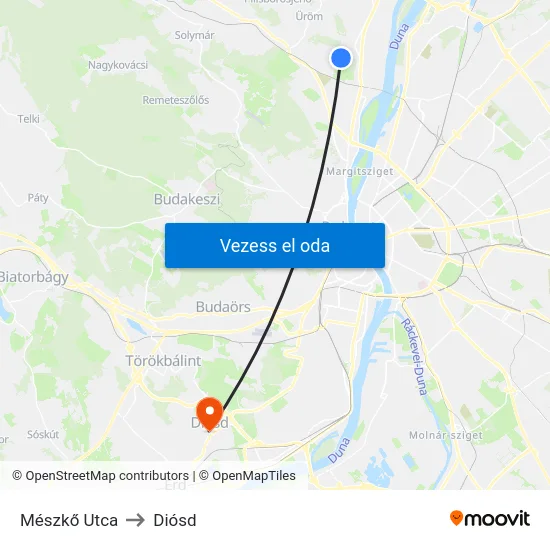 Mészkő Utca to Diósd map