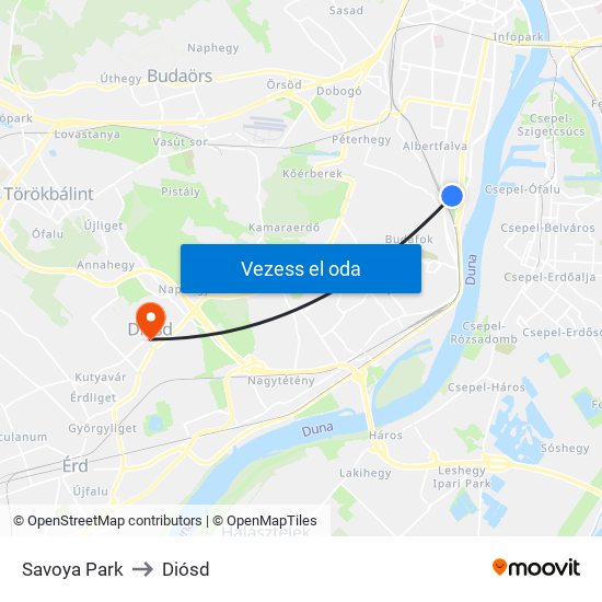 Savoya Park to Diósd map