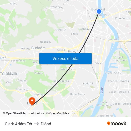 Clark Ádám Tér to Diósd map