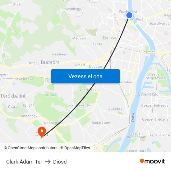 Clark Ádám Tér to Diósd map