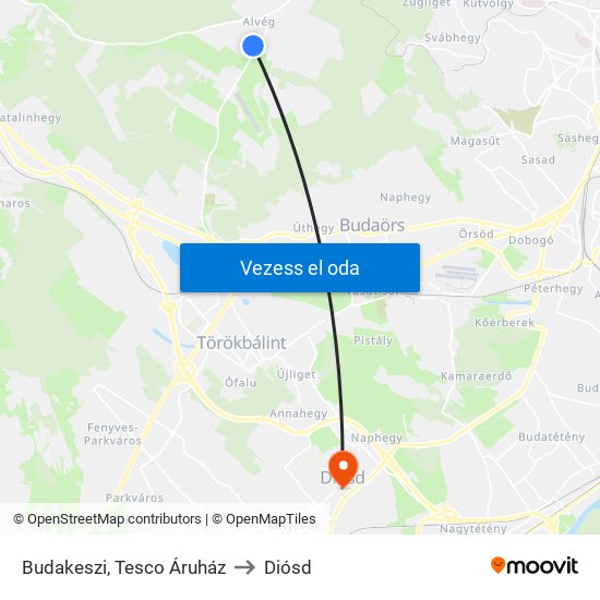 Budakeszi, Tesco Áruház to Diósd map