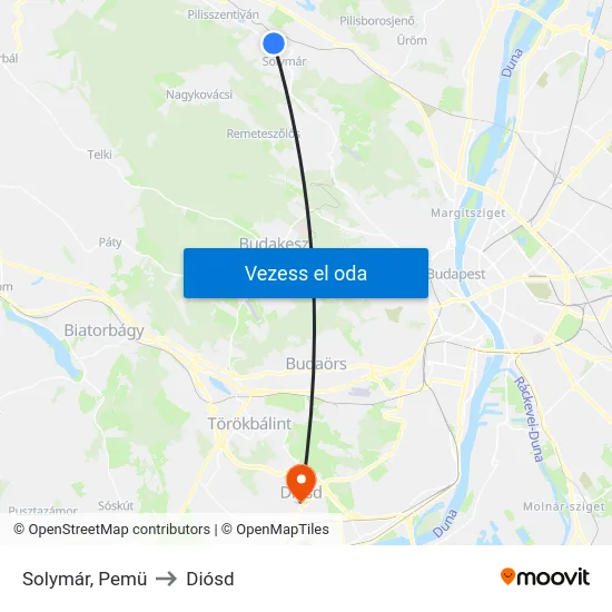 Solymár, Pemü to Diósd map