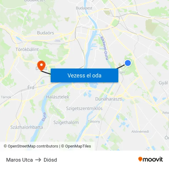 Maros Utca to Diósd map
