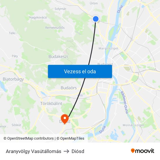 Aranyvölgy Vasútállomás to Diósd map