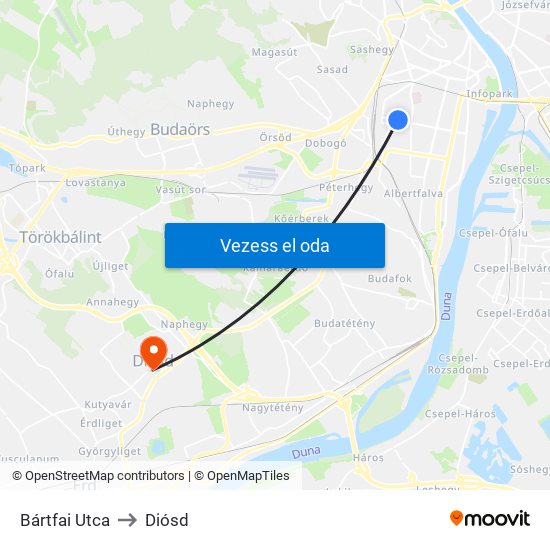 Bártfai Utca to Diósd map