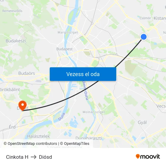 Cinkota H to Diósd map