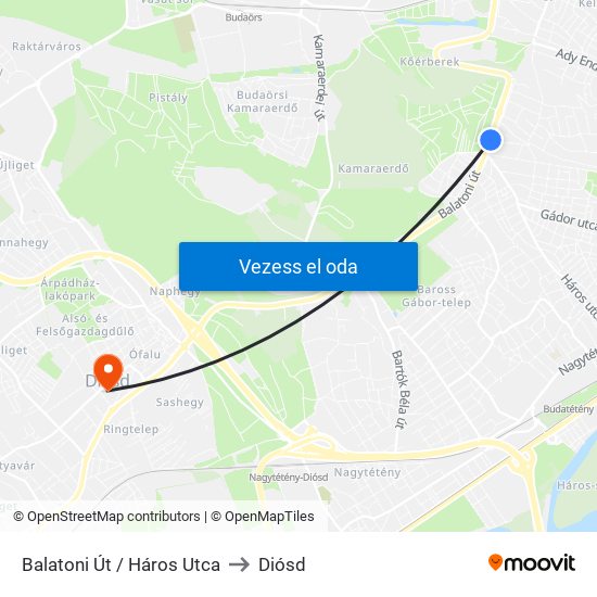 Balatoni Út / Háros Utca to Diósd map