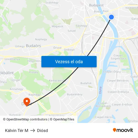 Kálvin Tér M to Diósd map