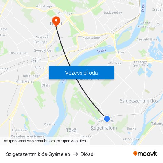 Szigetszentmiklós-Gyártelep to Diósd map