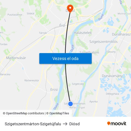 Szigetszentmárton-Szigetújfalu to Diósd map