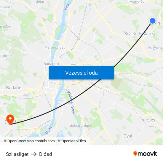 Szilasliget to Diósd map