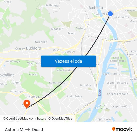 Astoria M to Diósd map