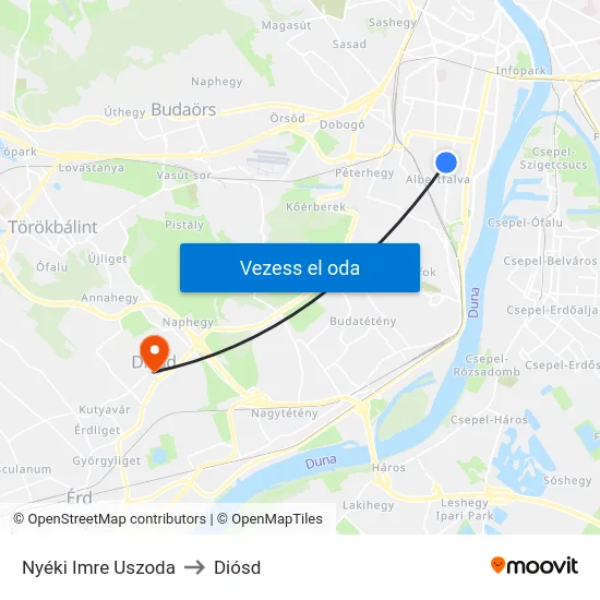 Nyéki Imre Uszoda to Diósd map