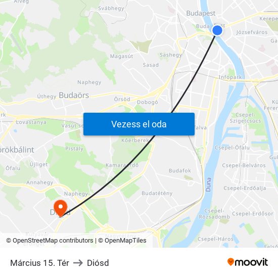 Március 15. Tér to Diósd map