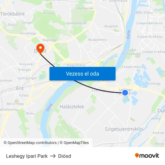 Leshegy Ipari Park to Diósd map