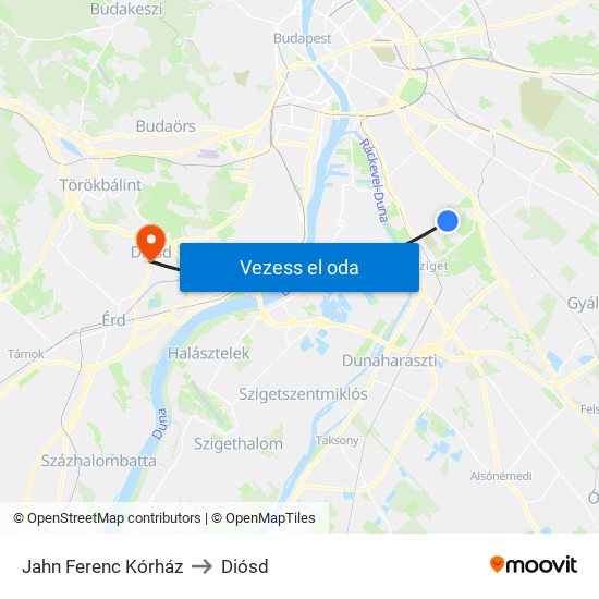 Jahn Ferenc Kórház to Diósd map