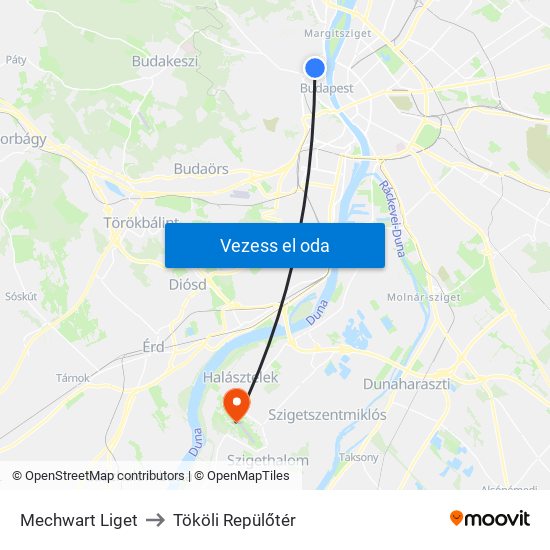Mechwart Liget to Tököli Repülőtér map
