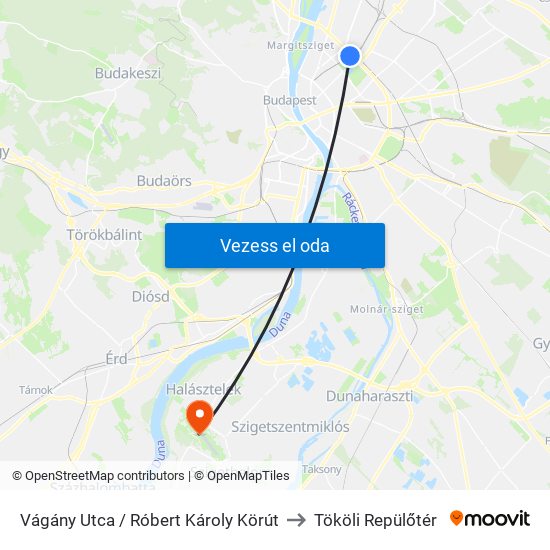 Vágány Utca / Róbert Károly Körút to Tököli Repülőtér map