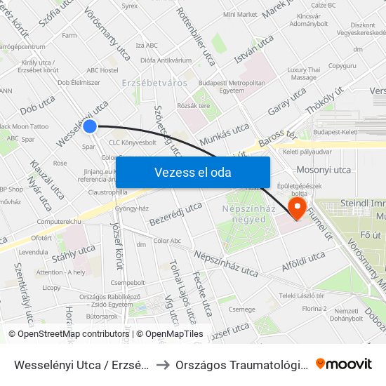 Wesselényi Utca / Erzsébet Körút to Országos Traumatológiai Intézet map
