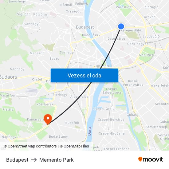 Budapest to Memento Park map