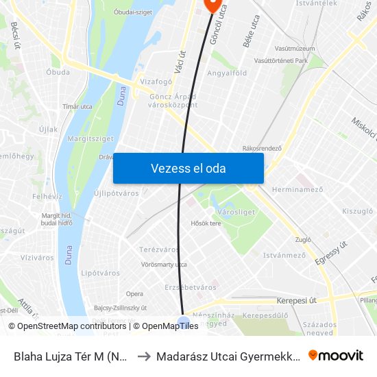 Blaha Lujza Tér M (Népszínház Utca) to Madarász Utcai Gyermekkórház Szakrendelő map