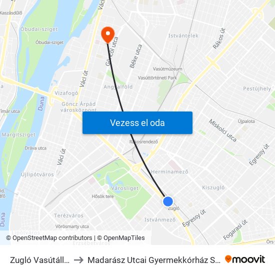 Zugló Vasútállomás to Madarász Utcai Gyermekkórház Szakrendelő map