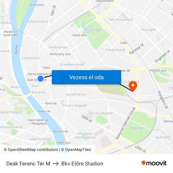 Deák Ferenc Tér M to Bkv Előre Stadion map