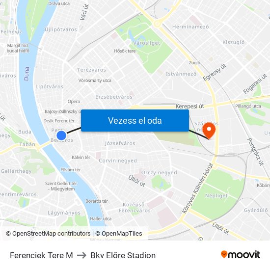 Ferenciek Tere M to Bkv Előre Stadion map