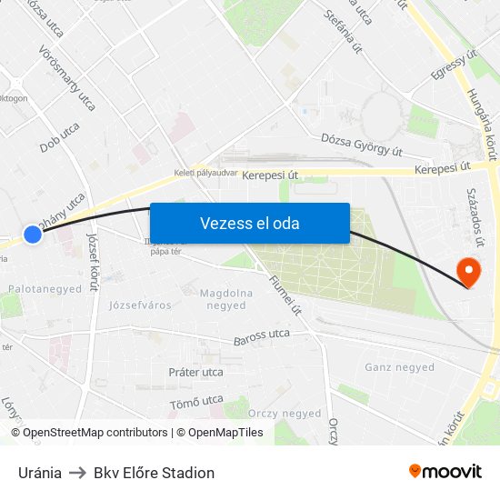 Uránia to Bkv Előre Stadion map