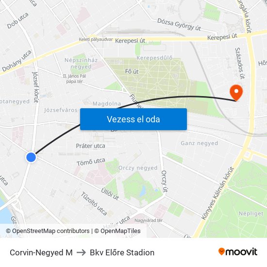 Corvin-Negyed M to Bkv Előre Stadion map