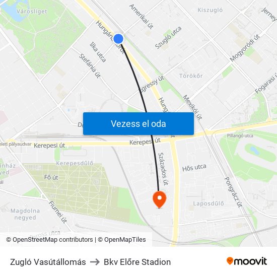 Zugló Vasútállomás to Bkv Előre Stadion map