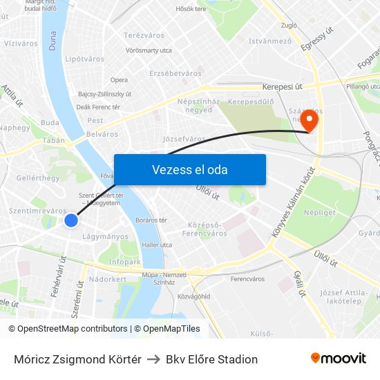 Móricz Zsigmond Körtér to Bkv Előre Stadion map