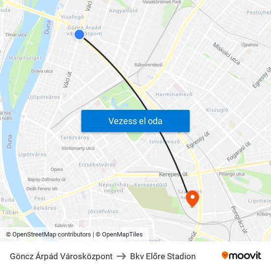 Göncz Árpád Városközpont to Bkv Előre Stadion map