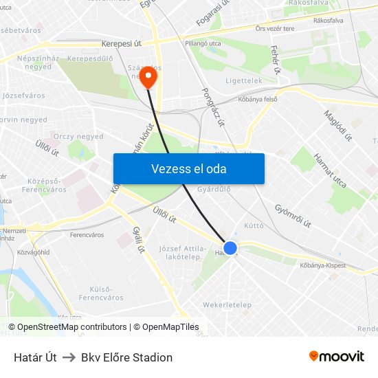 Határ Út to Bkv Előre Stadion map