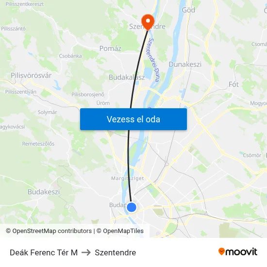 Deák Ferenc Tér M to Szentendre map