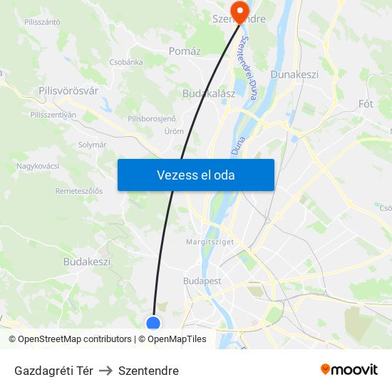 Gazdagréti Tér to Szentendre map