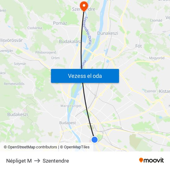 Népliget M to Szentendre map