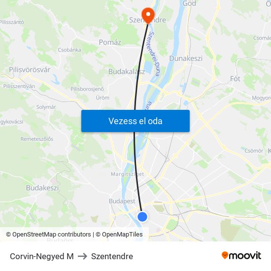Corvin-Negyed M to Szentendre map