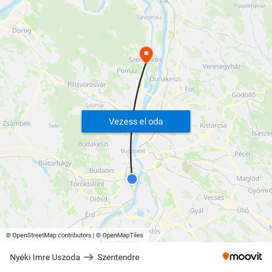 Nyéki Imre Uszoda to Szentendre map