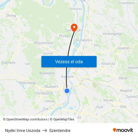 Nyéki Imre Uszoda to Szentendre map
