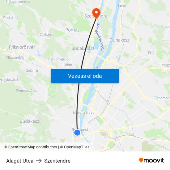 Alagút Utca to Szentendre map