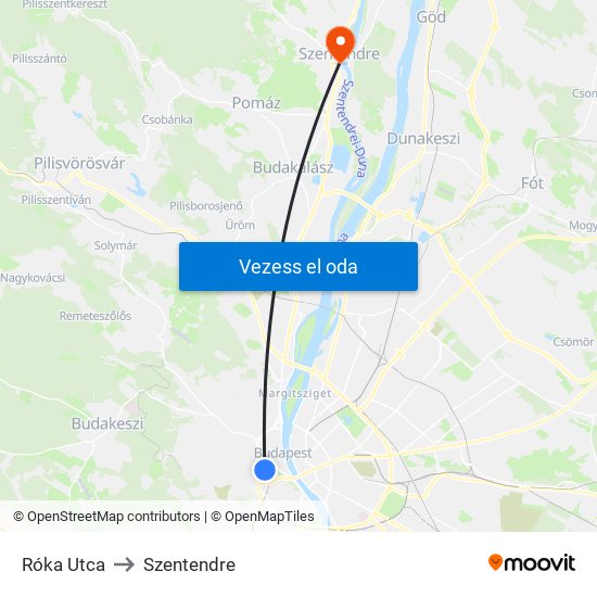 Róka Utca to Szentendre map