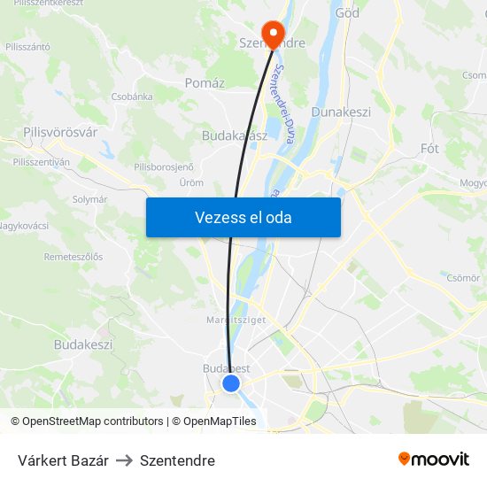 Várkert Bazár to Szentendre map