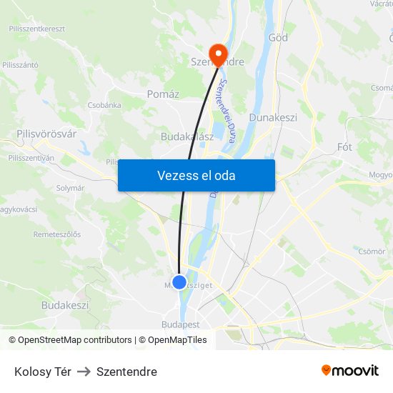 Kolosy Tér to Szentendre map